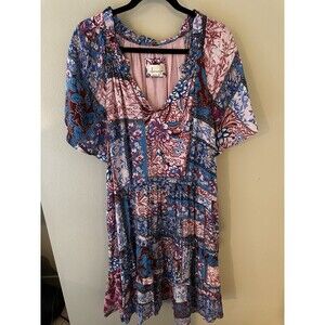 Anthropologie Mini Dress Size 2x Plus Size Robin Tiered Blue Pink Floral